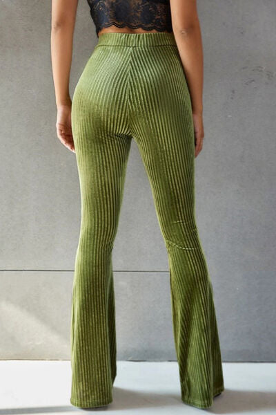 Ribbed High Waist Flare Pants Trendsi