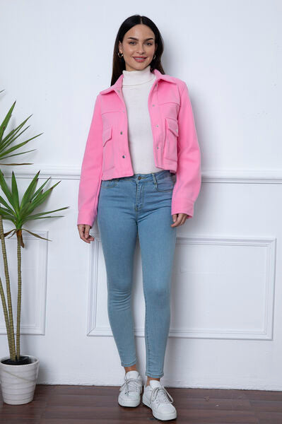 Snap Down Collared Neck Jacket Trendsi