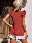 Ruffled V-Neck Cap Sleeve Blouse Trendsi