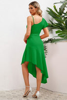 Ruffled Asymmetrical Neck Flutter Sleeve Dress Trendsi