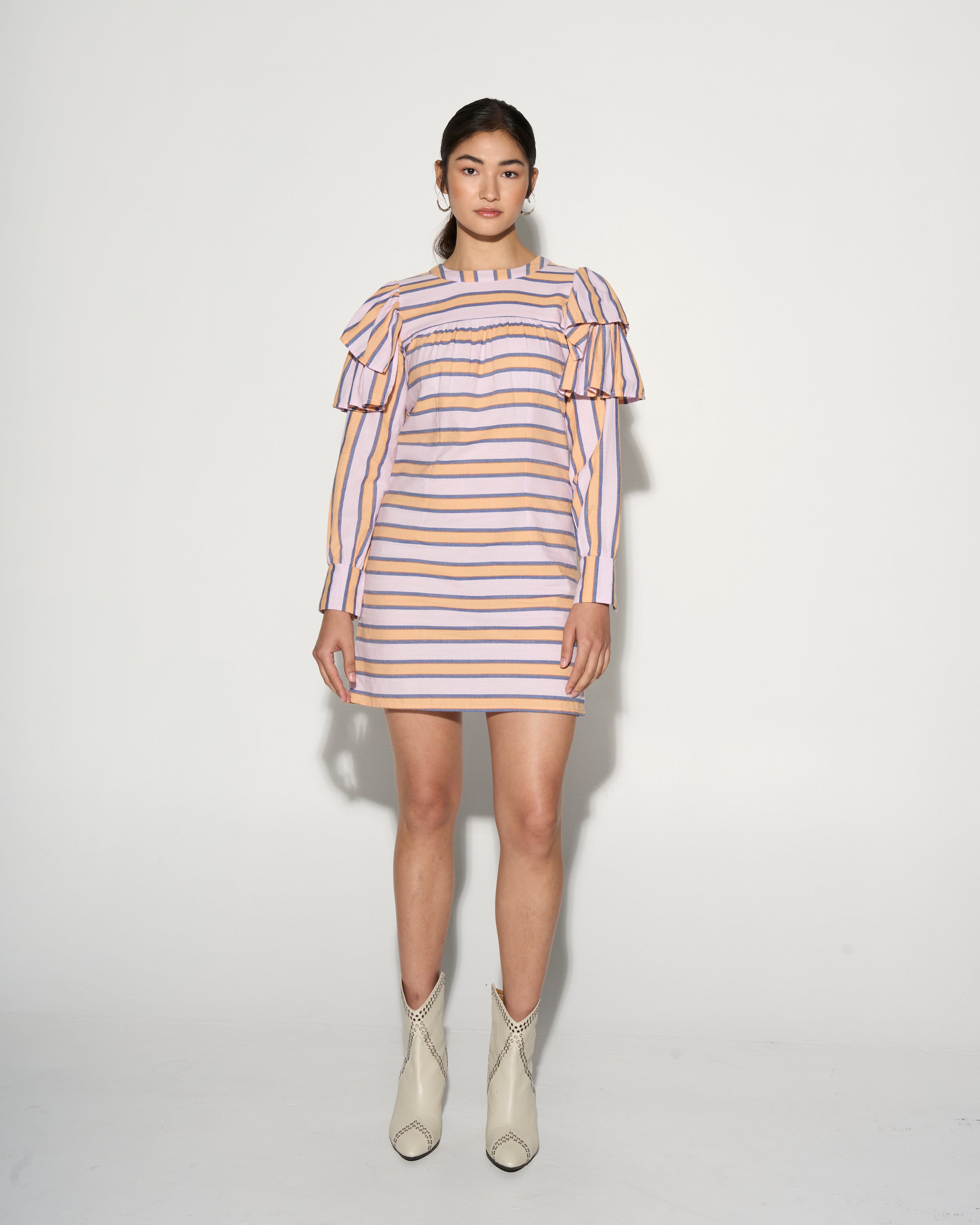 FLORENCE striped dress with ruffle shoulders GILD