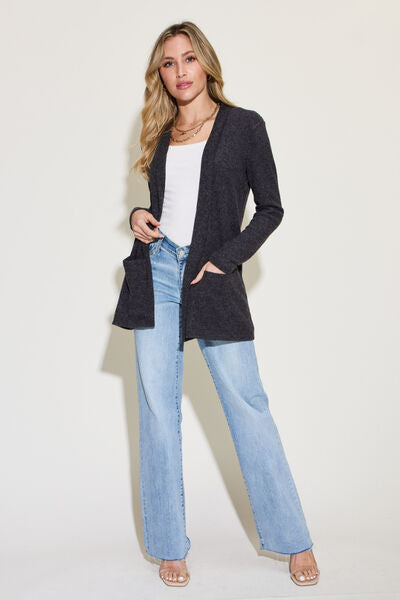 Zenana Open Front Long Sleeve Cardigan Trendsi