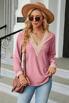 V-Neck Long Sleeve Blouse Trendsi