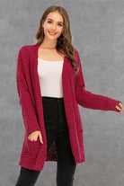 Pocketed Open Front Long Sleeve Cardigan Trendsi