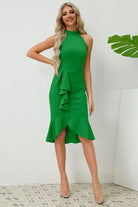 Ruffled Grecian Neck Dress Trendsi