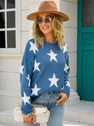 Star Round Neck Dropped Shoulder Sweater Trendsi