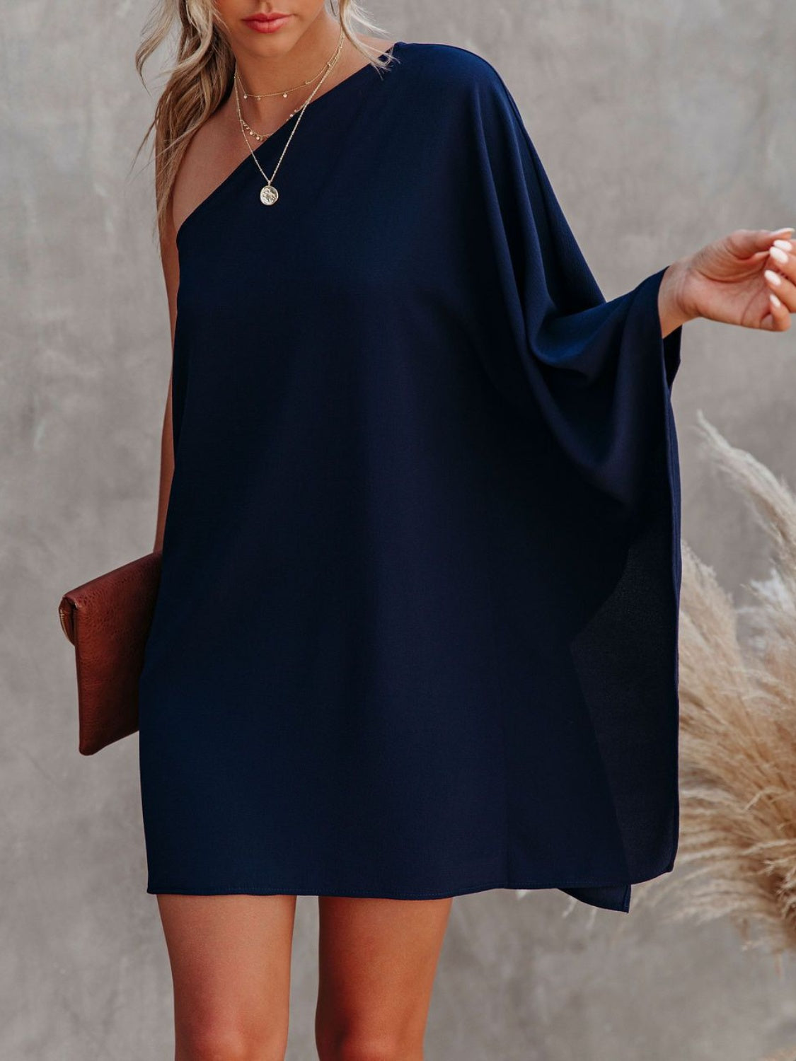 Single Shoulder Kimono Sleeve Mini Dress Trendsi