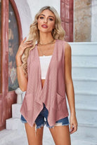 Eyelet Open Front Sleeveless Cardigan Trendsi