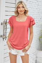 Square Neck Flutter Sleeve T-Shirt Trendsi