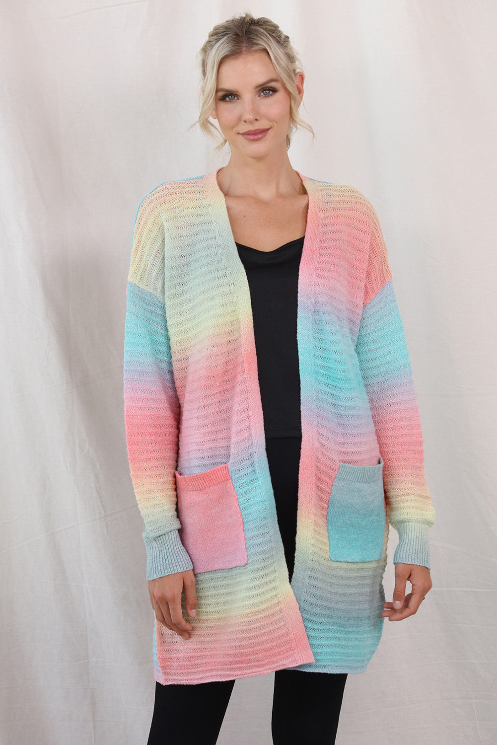 Gradient Dropped Shoulder Longline Cardigan Trendsi