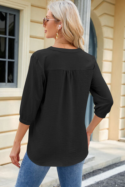 Notched Three-Quarter Sleeve T-Shirt Trendsi