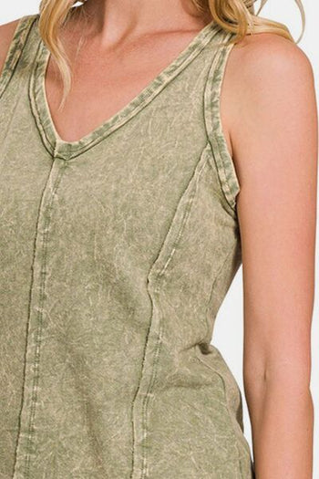 Zenana Exposed Seam V-Neck Wide Strap Tank Trendsi