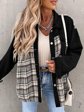 Plaid Button Up Dropped Shoulder Jacket Trendsi