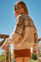 And The Why Plaid Pattern Color Block Fringe Sweater Trendsi