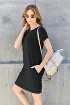 Basic Bae Full Size Round Neck Short Sleeve Dress with Pockets Trendsi