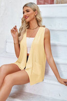 Eyelet Open Front Sleeveless Cardigan Trendsi