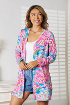 Double Take Floral Open Front Long Sleeve Cardigan Trendsi