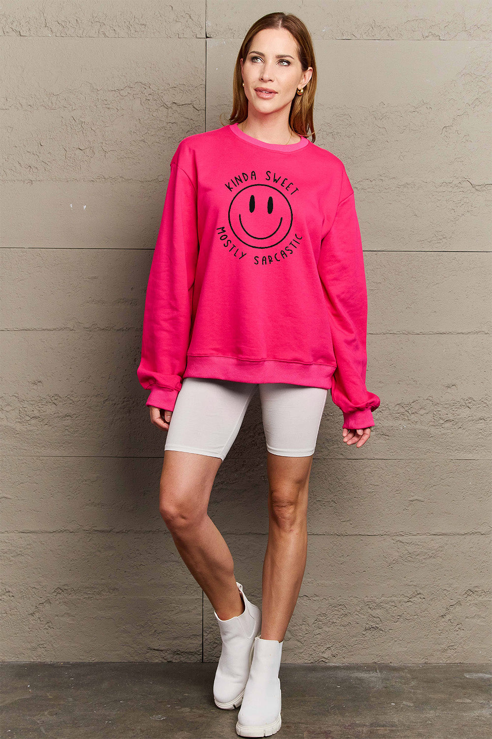 Simply Love Full Size Smiling Face Graphic Sweatshirt Trendsi