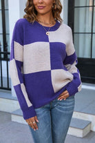 Color Block Round Neck Dropped Shoulder Sweater Trendsi