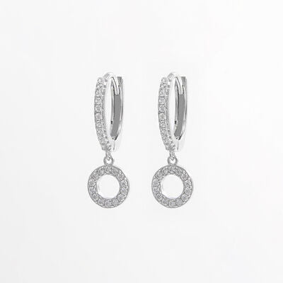 925 Sterling Silver Inlaid Zircon Hoop Dangle Earrings Trendsi