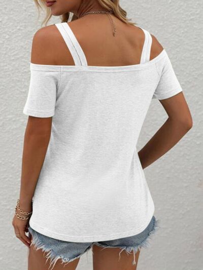 Double Spaghetti Straps Short Sleeve T-Shirt Trendsi