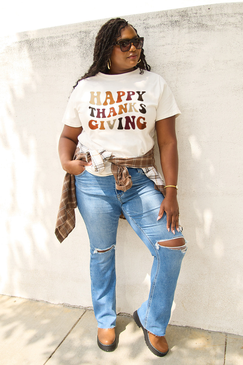 Simply Love Full Size HAPPY THANKS GIVING Short Sleeve T-Shirt Trendsi