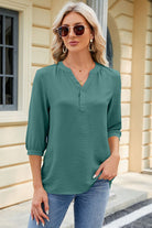 Notched Three-Quarter Sleeve T-Shirt Trendsi