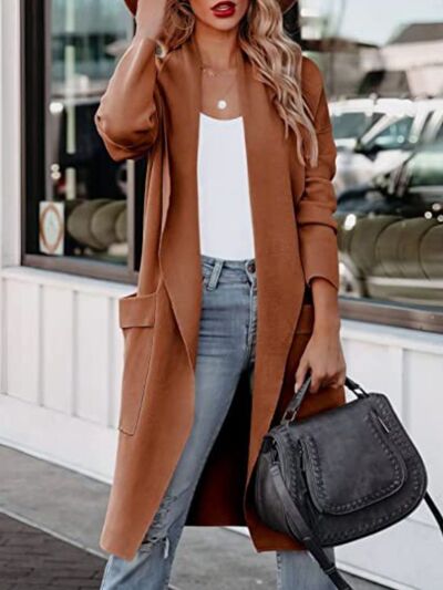 Open Front Dropped Shoulder Outerwear Trendsi