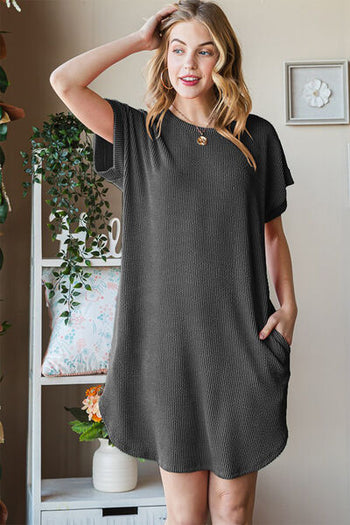 Heimish Full Size Ribbed Round Neck Short Sleeve Tee Dress Trendsi