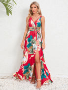 Slit Tied Printed Surplice Dress Trendsi