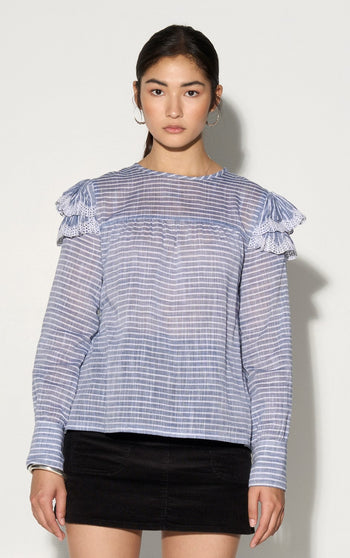 NINETTE striped top with shoulder ruffles GILD