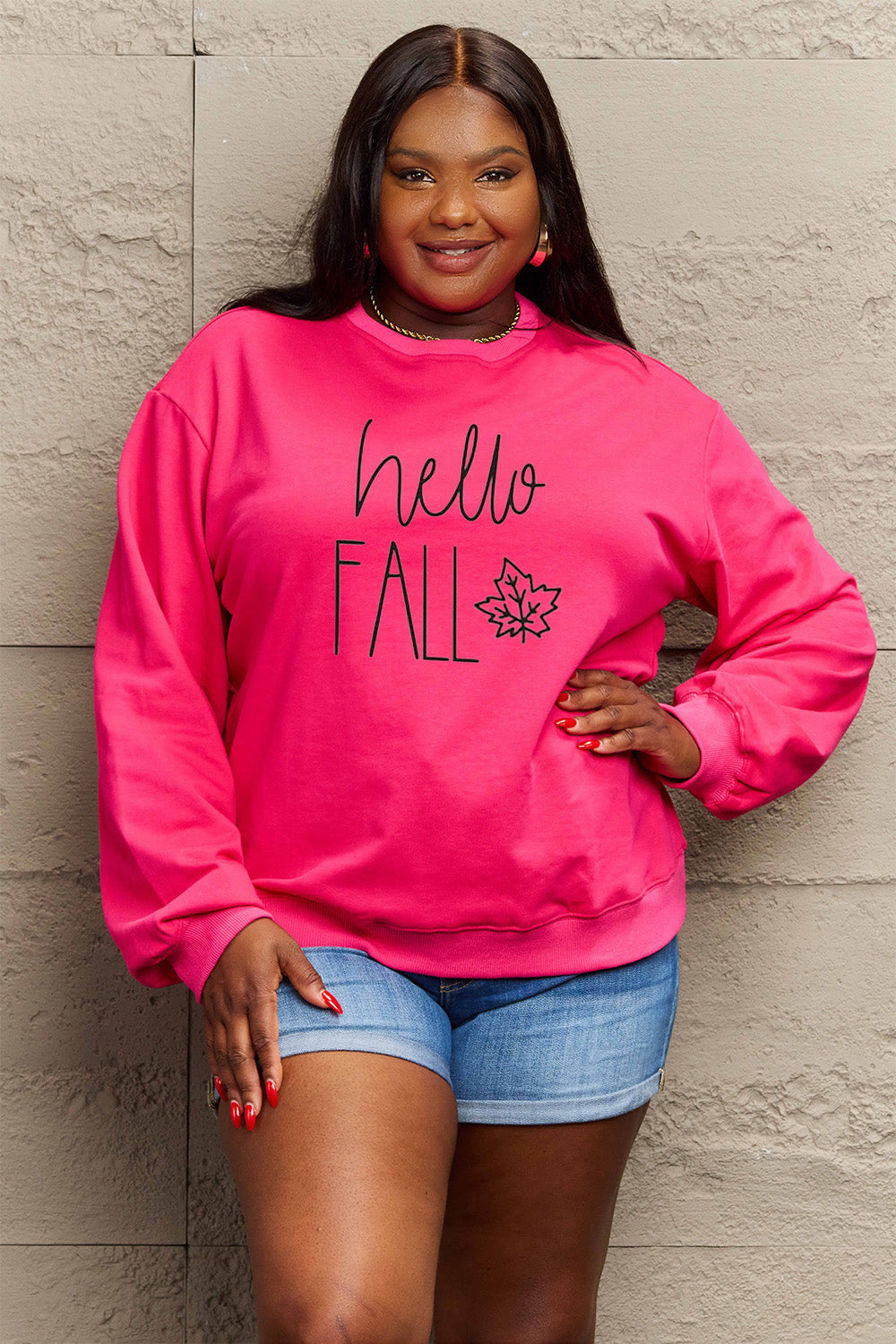 Simply Love Full Size HELLO FALL Graphic Sweatshirt Trendsi