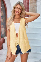 Eyelet Open Front Sleeveless Cardigan Trendsi