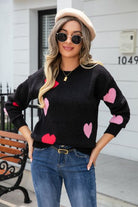 Heart Round Neck Droppped Shoulder Sweater Trendsi