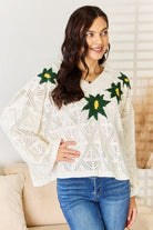 POL Floral Embroidered Pattern V-Neck Sweater Trendsi