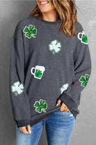 Lucky Clover Beer Sequin Round Neck Sweatshirt Trendsi