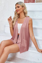 Eyelet Open Front Sleeveless Cardigan Trendsi