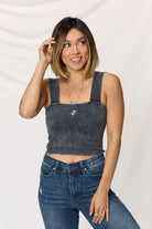 Zenana Washed Ribbed Wide Strap Cropped Cami Trendsi