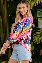 Printed Notched Long Sleeve Blouse Trendsi