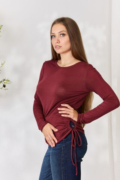 Culture Code Full Size Drawstring Round Neck Long Sleeve Top Trendsi