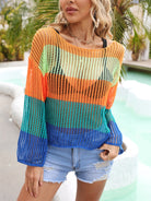 Color Block Openwork Boat Neck Cover Up Trendsi