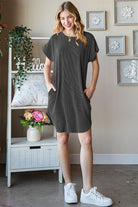 Heimish Full Size Ribbed Round Neck Short Sleeve Tee Dress Trendsi