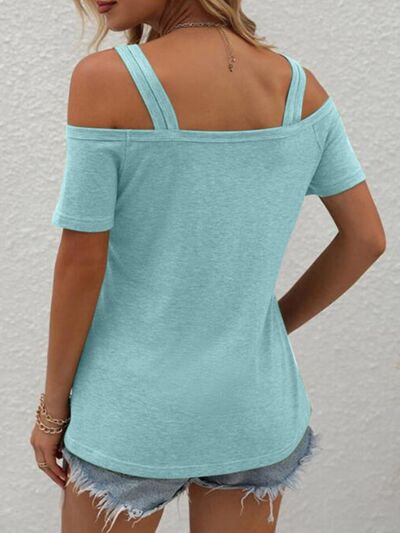 Double Spaghetti Straps Short Sleeve T-Shirt Trendsi