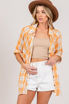 SAGE + FIG Plaid Button Up Side Slit Shirt Trendsi