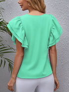 Round Neck Flounce Sleeve Blouse Trendsi