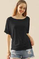 Ninexis Boat Neck Short Sleeve Ruched Side Top Trendsi