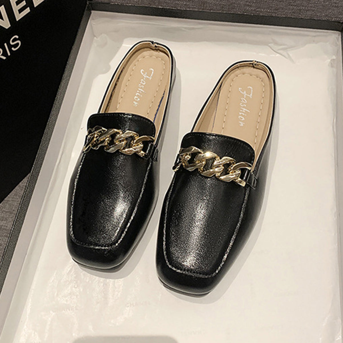 PU Leather Square Toe Flat Loafers Trendsi