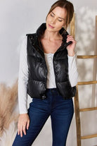 Love Tree Faux Leather Snap and Zip Closure Vest Coat Trendsi