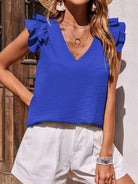 Ruffled V-Neck Cap Sleeve Blouse Trendsi