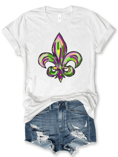 Mardi Gras Graphic Round Neck Short Sleeve T-Shirt Trendsi